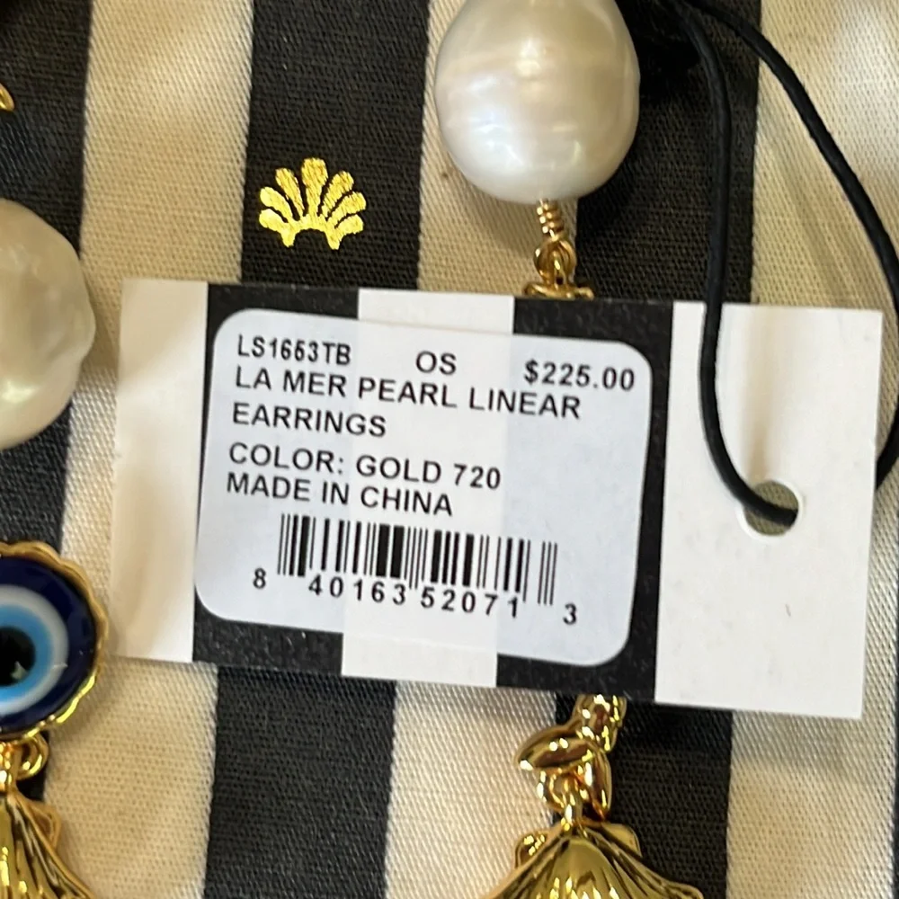 Lele Sadoughi La Mer Pearly Linear Earrings NWT
